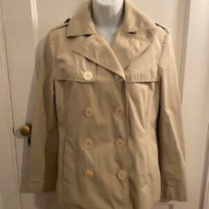 Michael Kors Khaki, Double Breasted Rain Jacket with Detachable H…